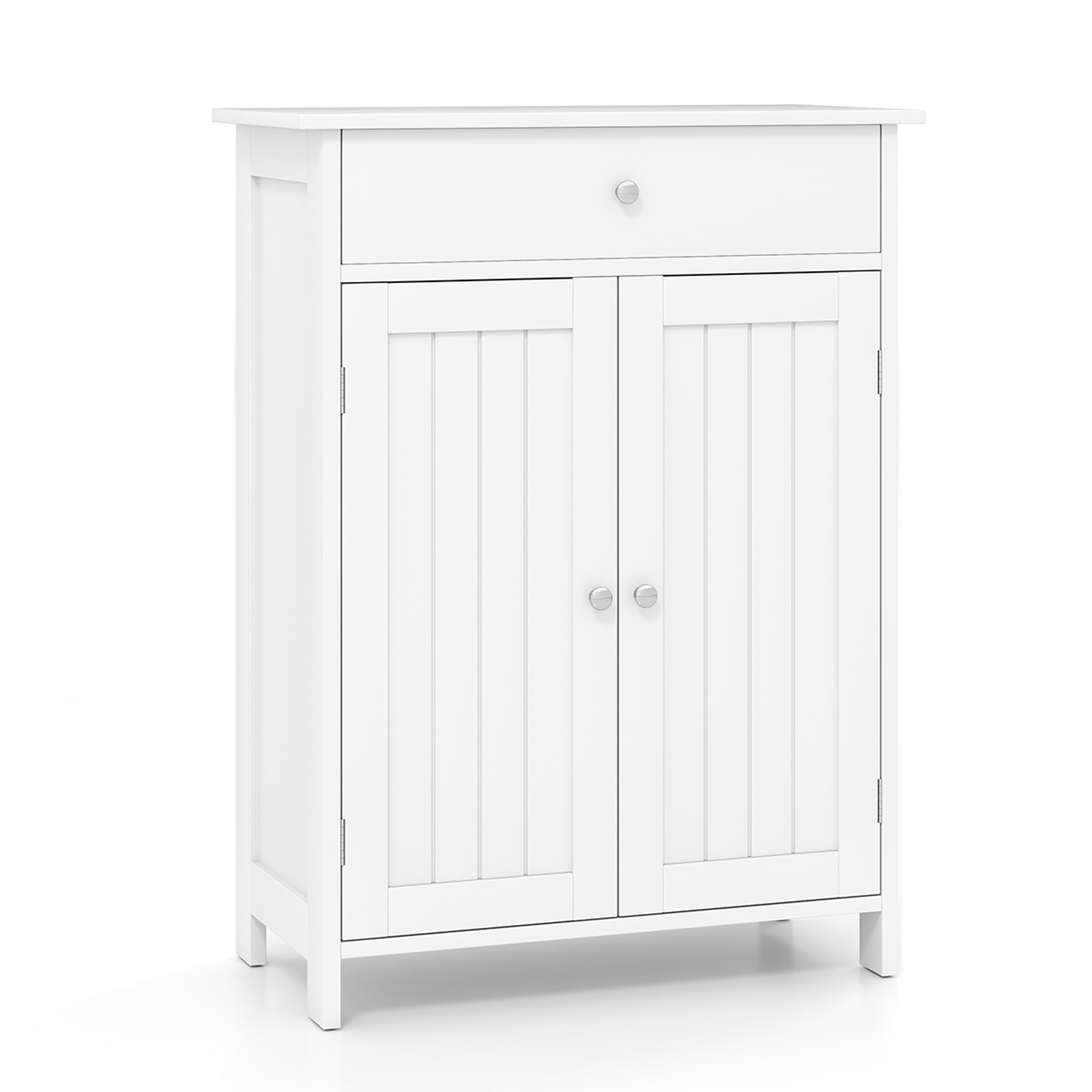 Bathroom Floor Cabinet Freestanding Storage Organizer with 2 Doors-White - White