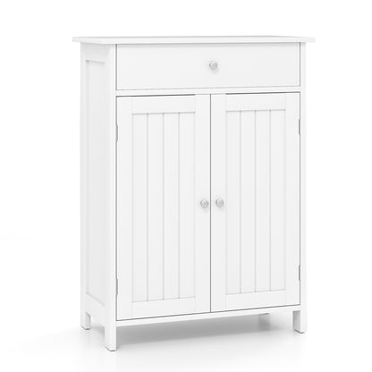 Bathroom Floor Cabinet Freestanding Storage Organizer with 2 Doors-White - White