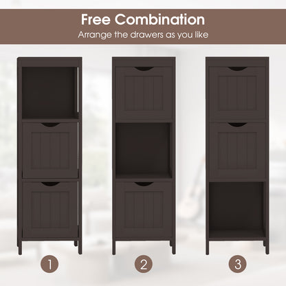 Wooden Bathroom Floor Cabinet with Removable Drawers-Brown