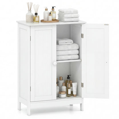 Bathroom Floor Storage Double Door Cupboard Cabinet-Gray - White