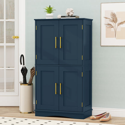 Bathroom Floor Storage Cabinet with 4 Doors and 2 Adjustable Shelves-Blue