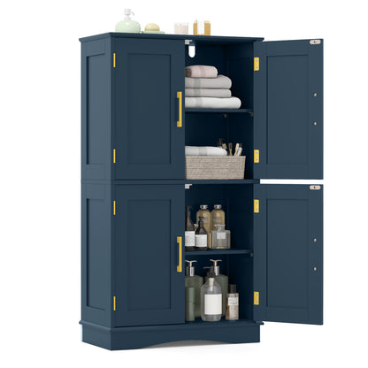 Bathroom Floor Storage Cabinet with 4 Doors and 2 Adjustable Shelves-Blue