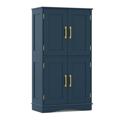 Bathroom Floor Storage Cabinet with 4 Doors and 2 Adjustable Shelves-Blue