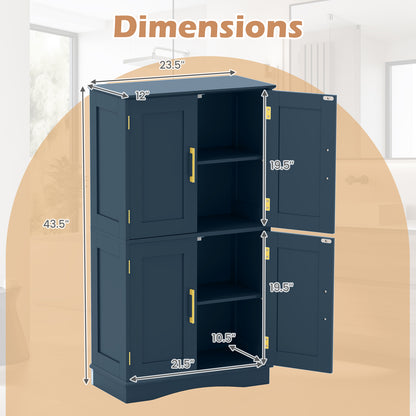 Bathroom Floor Storage Cabinet with 4 Doors and 2 Adjustable Shelves-Blue