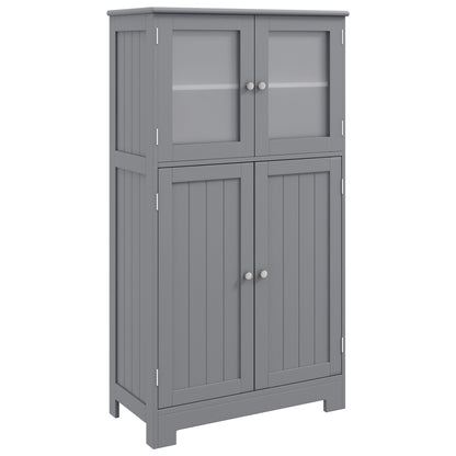Bathroom Floor Storage Locker Kitchen Cabinet with Doors and Adjustable Shelf-Brown - Gray