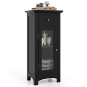 Bathroom Freestanding Storage Cabinet with Single Glass Door-Black - Black
