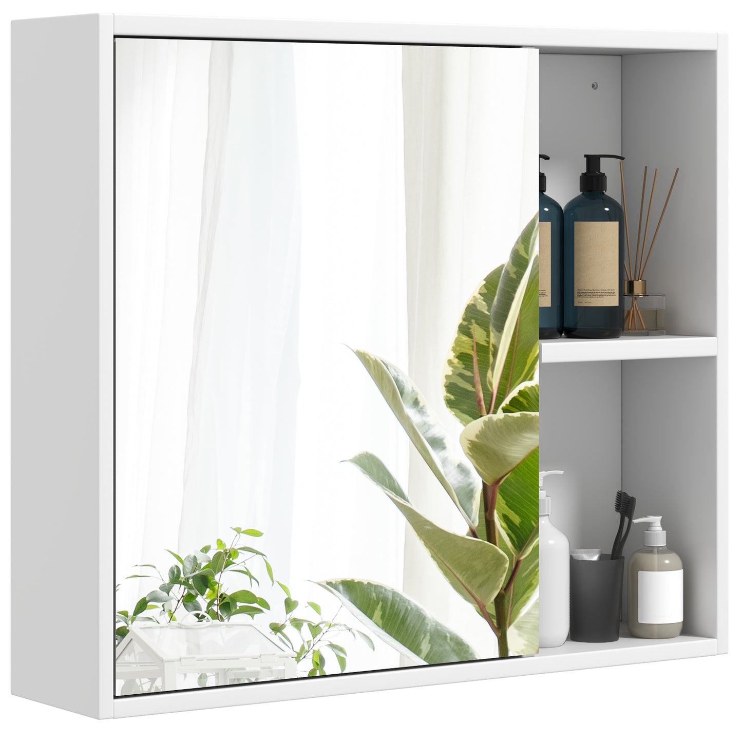 Bathroom Medicine Cabinet with Single Mirror Door-White - White