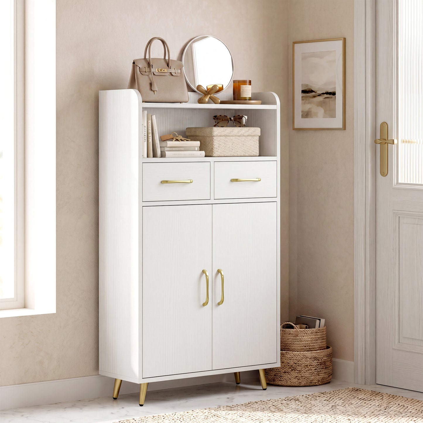 Freestanding Bathroom Storage Cabinet with 2 Drawers & Doors
