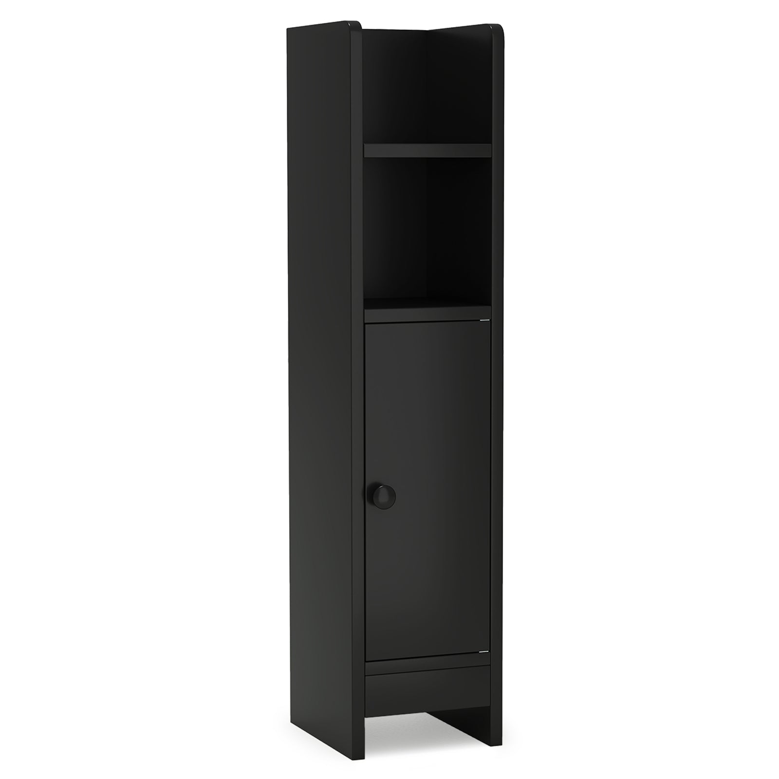 Bathroom Slim Cabinet Corner with Door and Adjustable Shelf-Black - Black