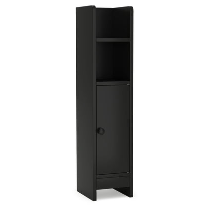 Bathroom Slim Cabinet Corner with Door and Adjustable Shelf-Black - Black