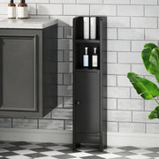 Bathroom Slim Cabinet Corner with Door and Adjustable Shelf-Black