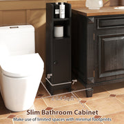 Bathroom Slim Cabinet Corner with Door and Adjustable Shelf-Black
