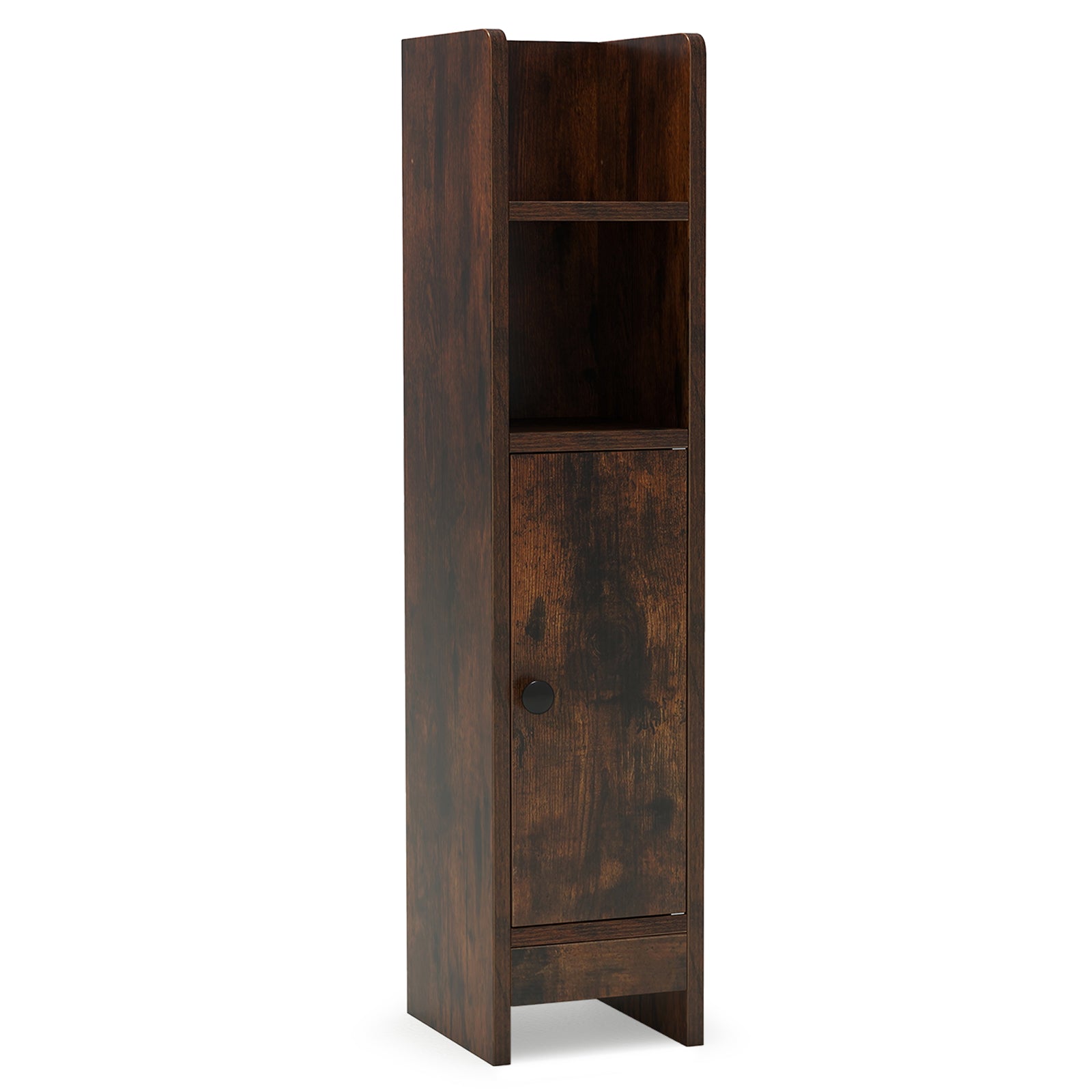 Bathroom Slim Cabinet Corner with Door and Adjustable Shelf-Black - Rustic Brown