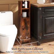 Bathroom Slim Cabinet Corner with Door and Adjustable Shelf-Rustic Brown