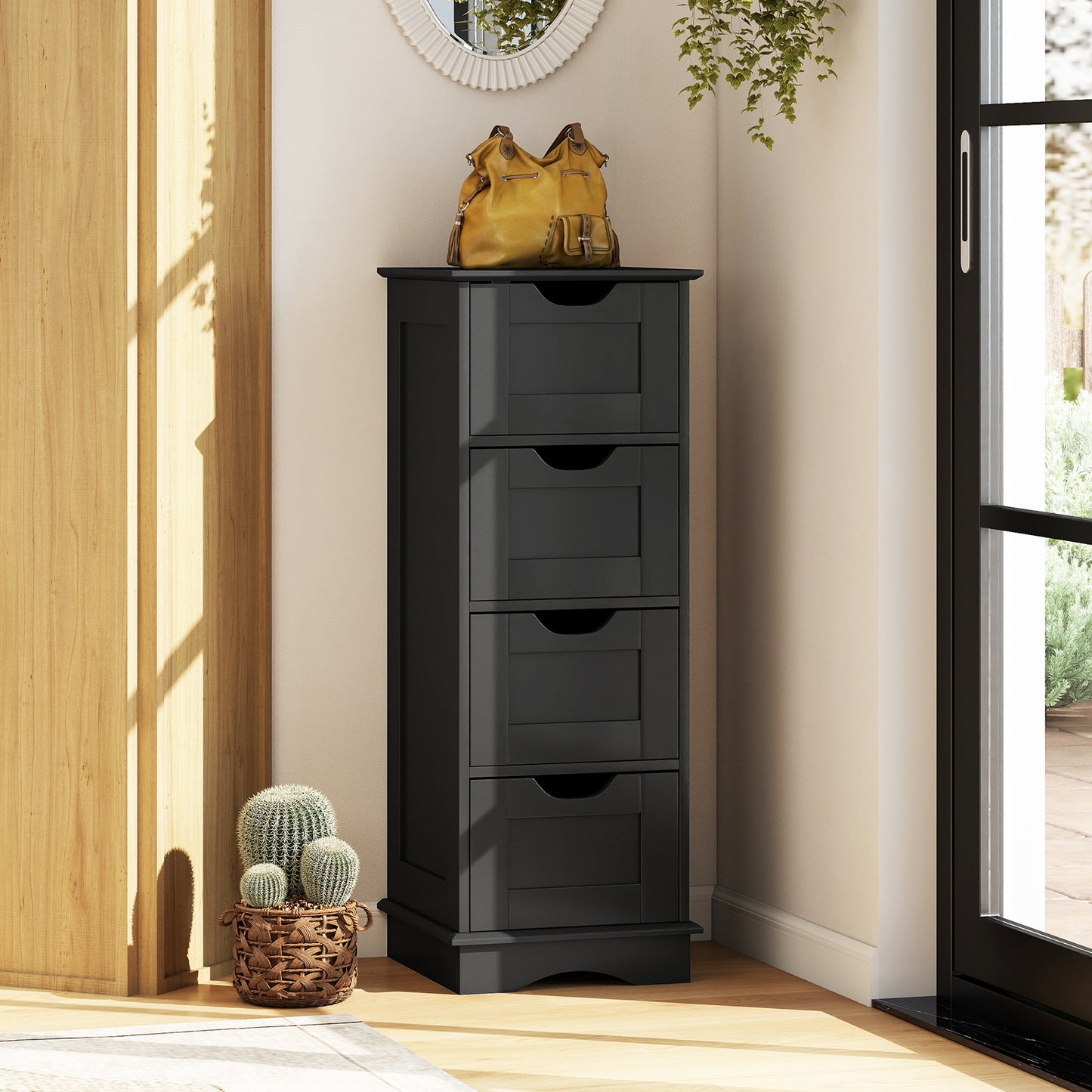 Bathroom Storage Cabinet with Cutout Handles and 4 Drawers-Black