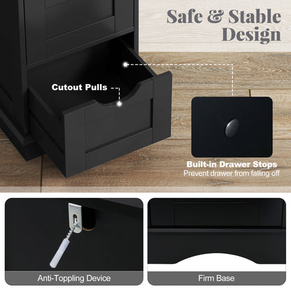 Bathroom Storage Cabinet with Cutout Handles and 4 Drawers-Black