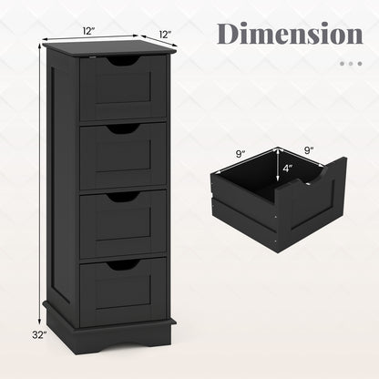 Bathroom Storage Cabinet with Cutout Handles and 4 Drawers-Black