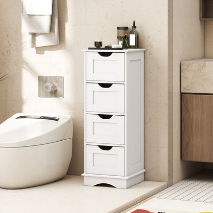 Bathroom Storage Cabinet with Cutout Handles and 4 Drawers-White