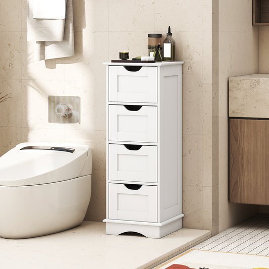 Bathroom Storage Cabinet with Cutout Handles and 4 Drawers-White