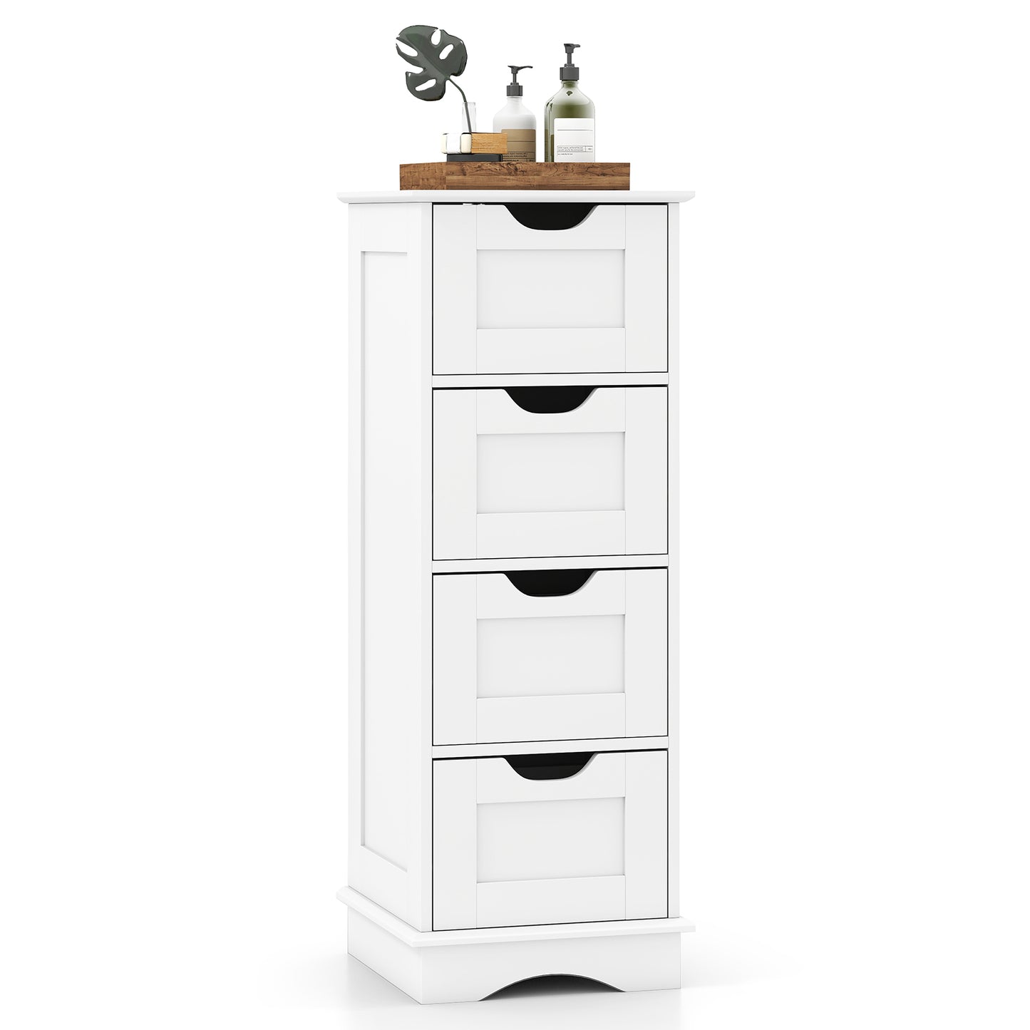 Bathroom Storage Cabinet with Cutout Handles and 4 Drawers-White