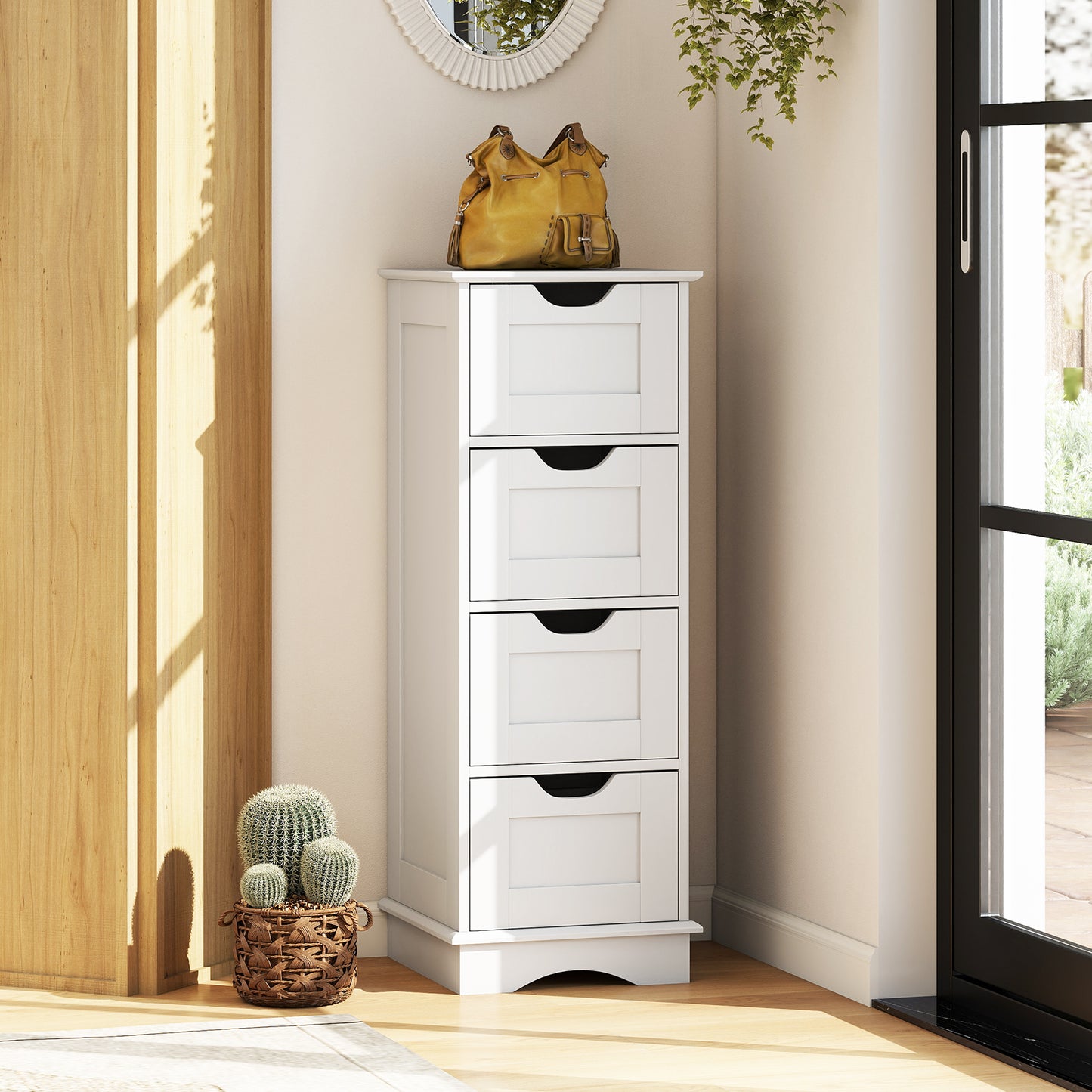 Bathroom Storage Cabinet with Cutout Handles and 4 Drawers-White