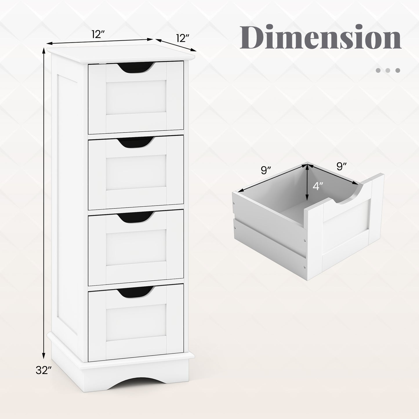 Bathroom Storage Cabinet with Cutout Handles and 4 Drawers-White