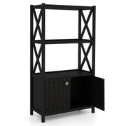 Bathroom Storage Cabinet with Open Shelves and Double Doors-Black