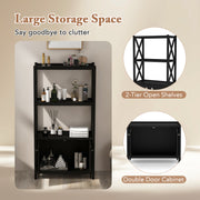 Bathroom Storage Cabinet with Open Shelves and Double Doors-Black