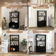 Bathroom Storage Cabinet with Open Shelves and Double Doors-Black