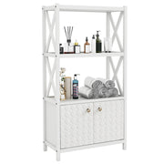 Bathroom Storage Cabinet with Open Shelves and Double Doors-White