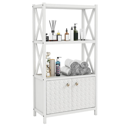 Bathroom Storage Cabinet with Open Shelves and Double Doors-White - White