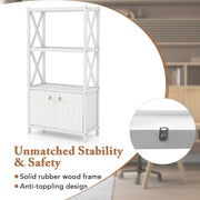 Bathroom Storage Cabinet with Open Shelves and Double Doors-White