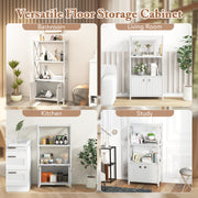 Bathroom Storage Cabinet with Open Shelves and Double Doors-White