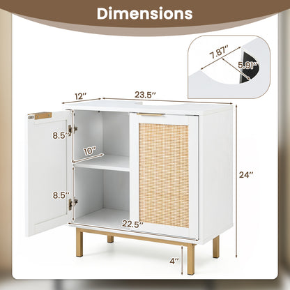 Bathroom Vanity Cabinet with Rattan Doors and U-Shaped Cut-Out