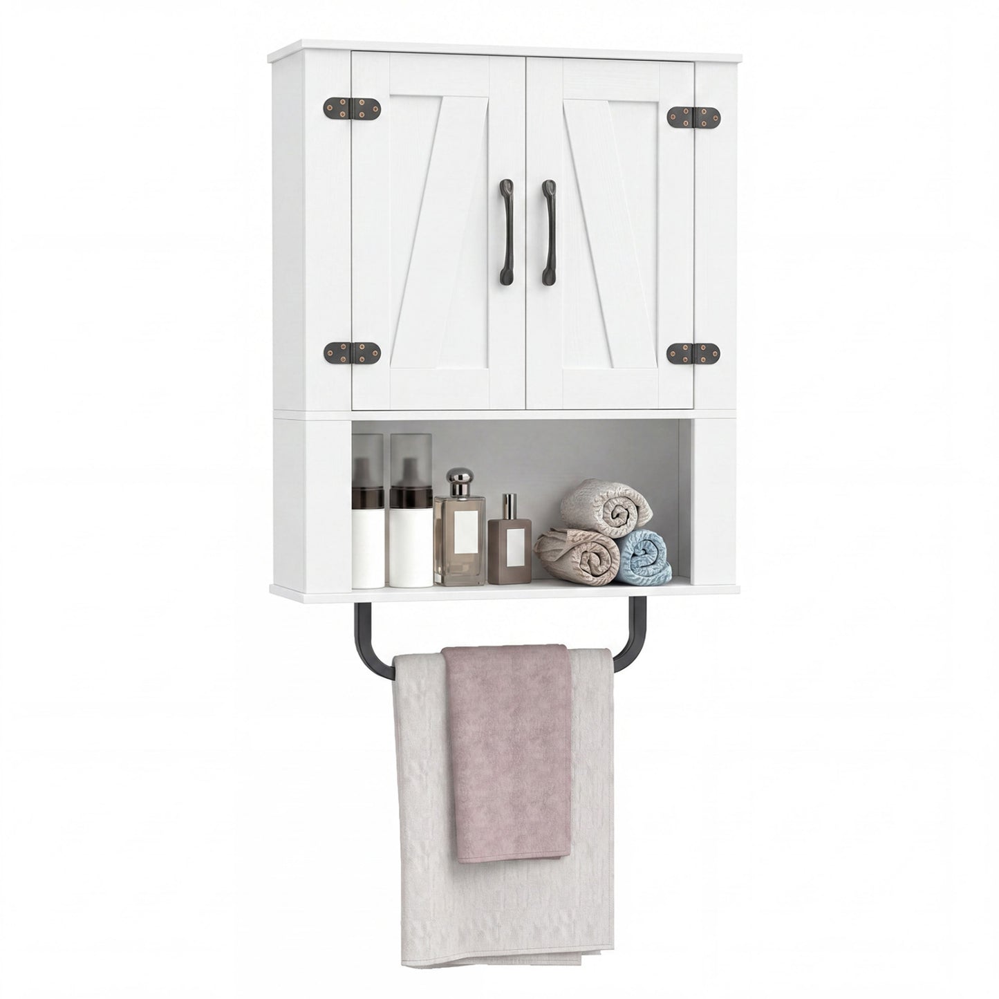 Bathroom Wall Cabinet with Barn Doors and Towel Bar