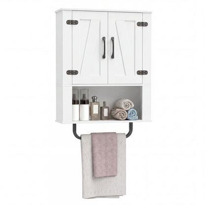Bathroom Wall Cabinet with Barn Doors and Towel Bar