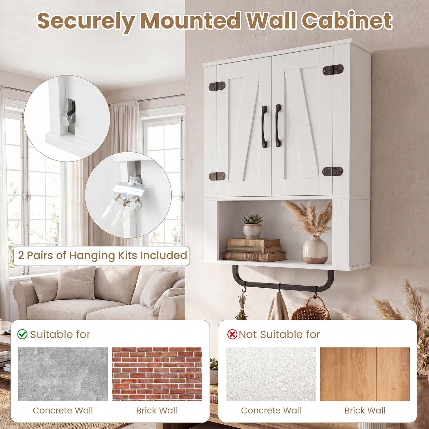 Bathroom Wall Cabinet with Barn Doors and Towel Bar