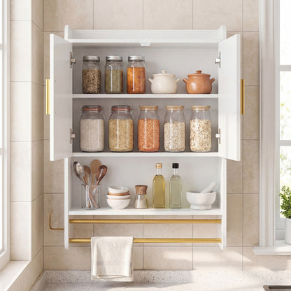 Wall Mounted Bathroom Cabinet with Towel Bars and Adjustable Shelf