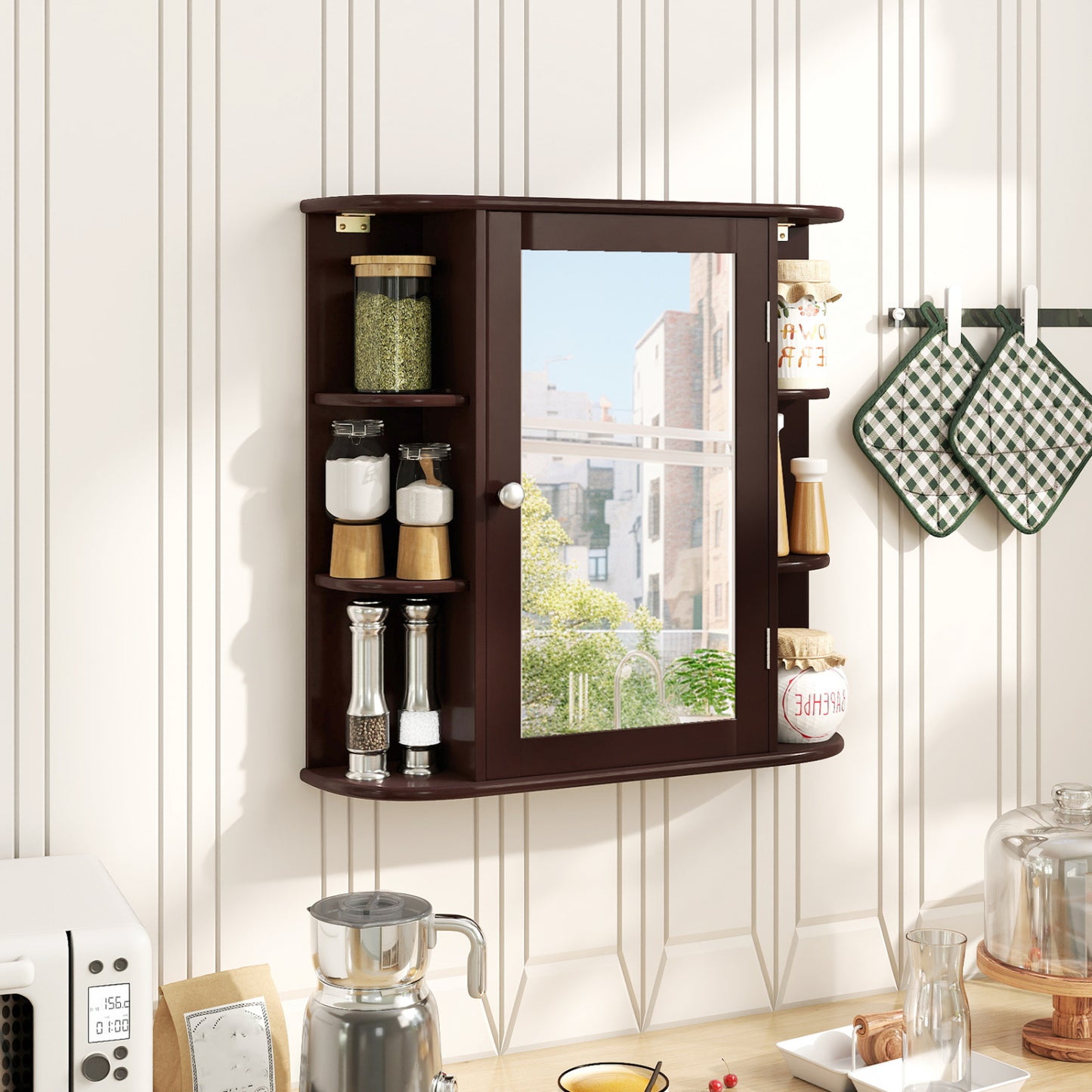 Bathroom Wall Cabinet with Mirror Door and Adjustable Shelves