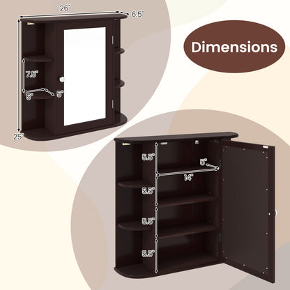 Bathroom Wall Cabinet with Mirror Door and Adjustable Shelves