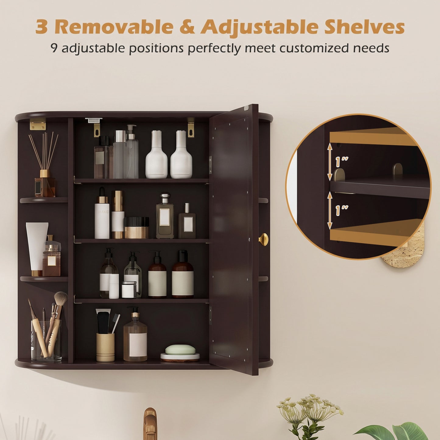 Bathroom Wall Cabinet with Mirror Door and Adjustable Shelves
