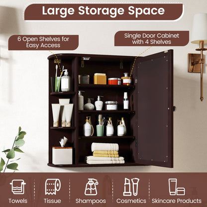 Bathroom Wall Cabinet with Mirror Door and Adjustable Shelves