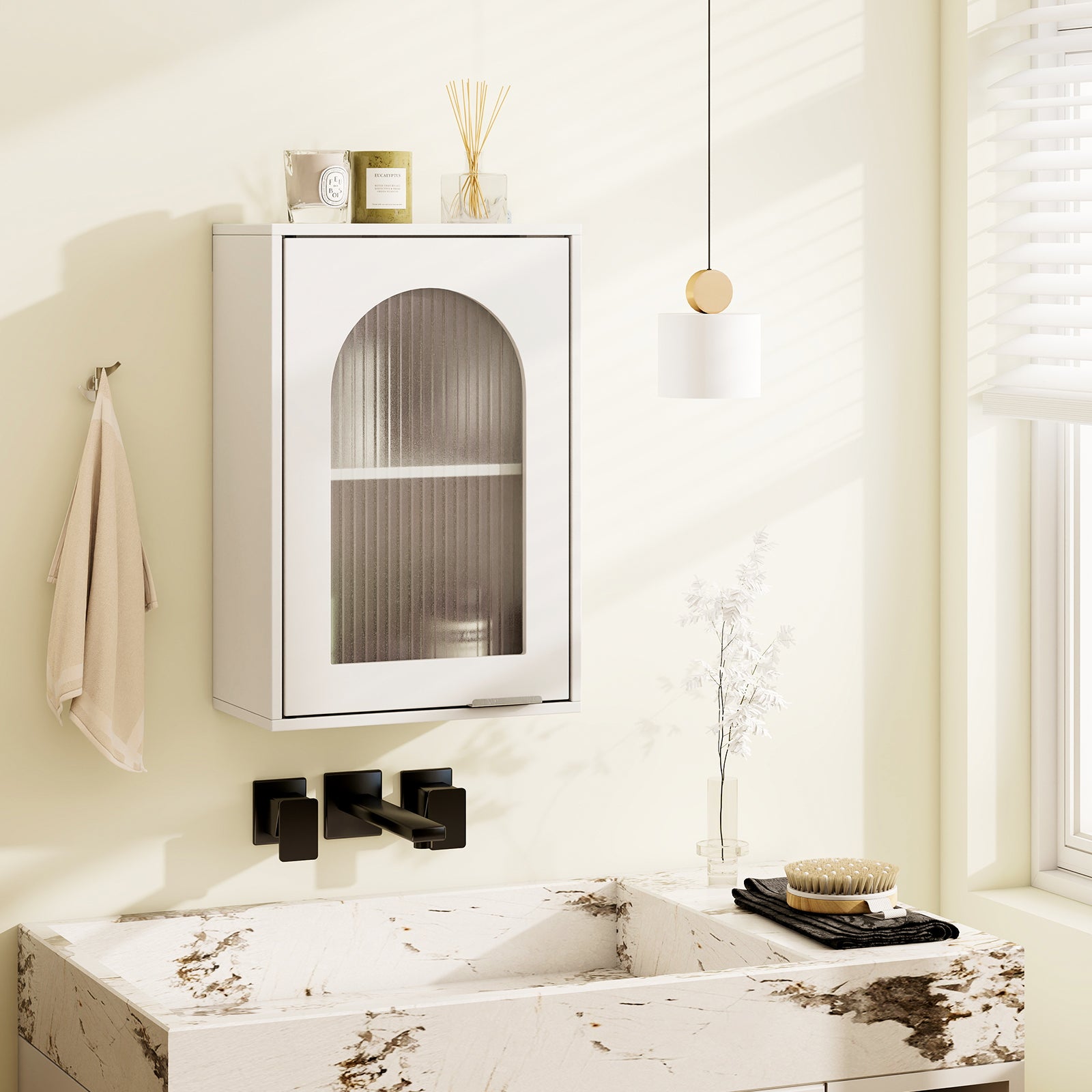 Bathroom Wall Cabinet with Tempered Glass Door and Adjustable Shelf-White