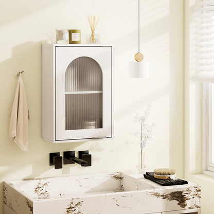 Bathroom Wall Cabinet with Tempered Glass Door and Adjustable Shelf-White