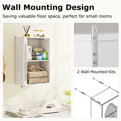 Bathroom Wall Cabinet with Tempered Glass Door and Adjustable Shelf-White
