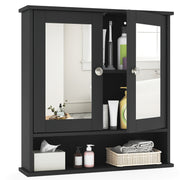Double Door Wall-Mounted Bathroom Mirror Cabinet with Storage Shelf-Black