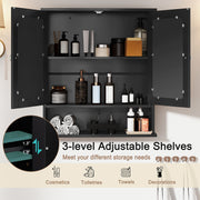 Double Door Wall-Mounted Bathroom Mirror Cabinet with Storage Shelf-Black