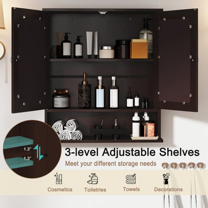 Double Door Wall-Mounted Bathroom Mirror Cabinet with Storage Shelf