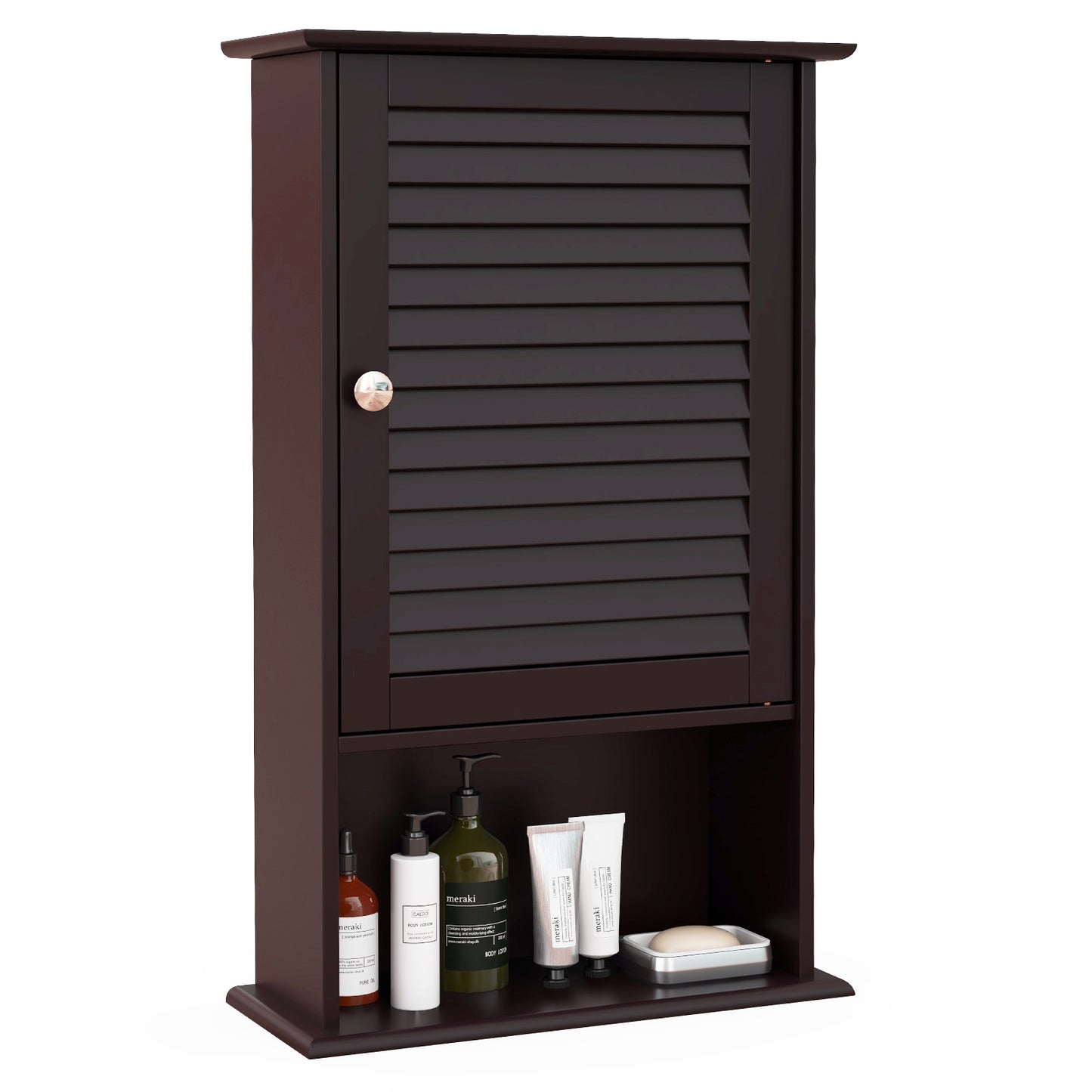 27.5 Inch H Wall Hanging Bathroom Storage Cabinet - Rustic Brown