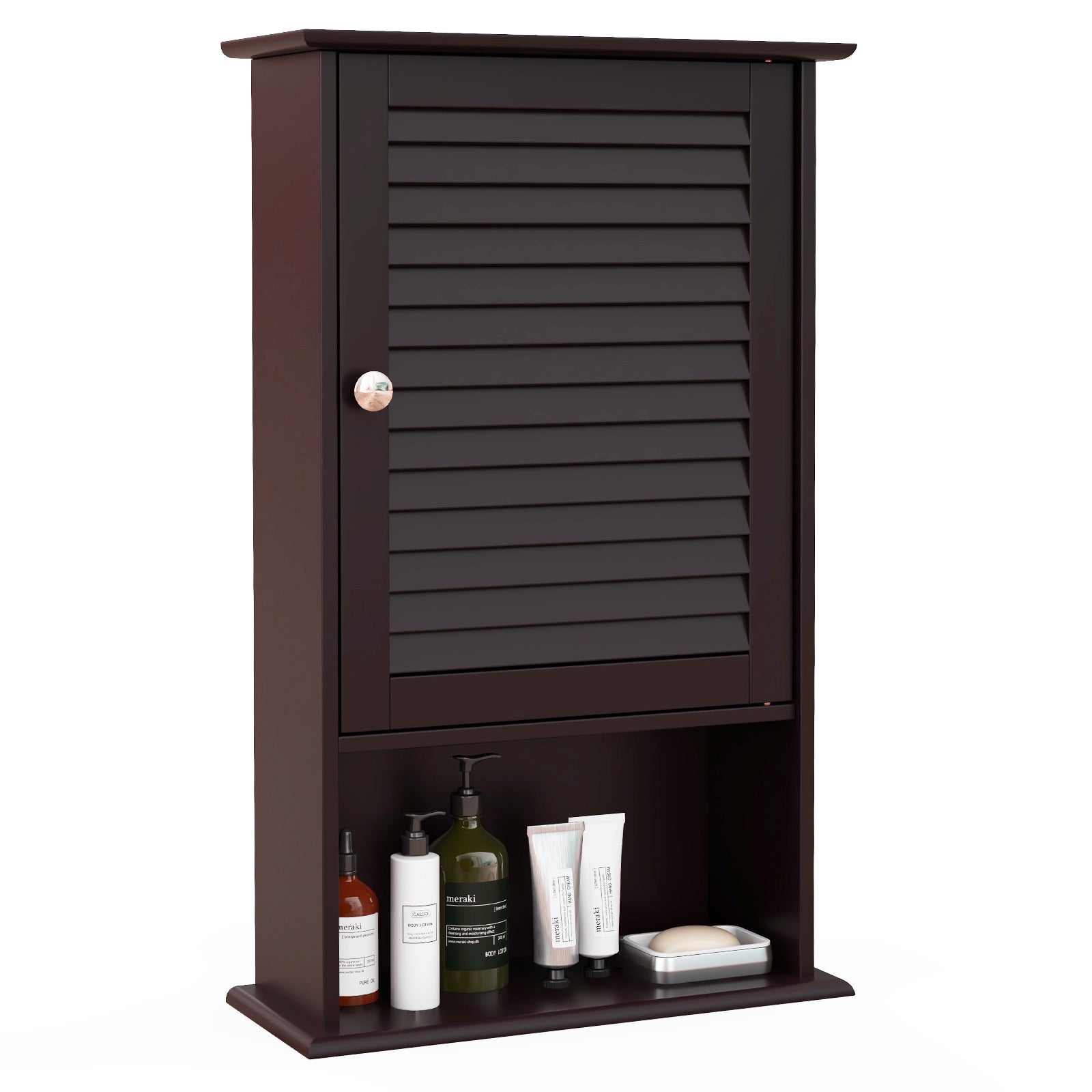 27.5 Inch H Wall Hanging Bathroom Storage Cabinet - Rustic Brown